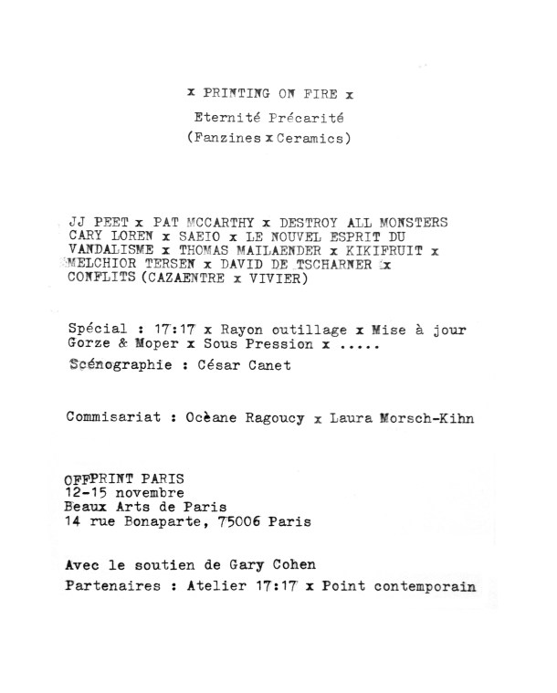 LISTE ARTISTES _ ETERNITE PRECARITE